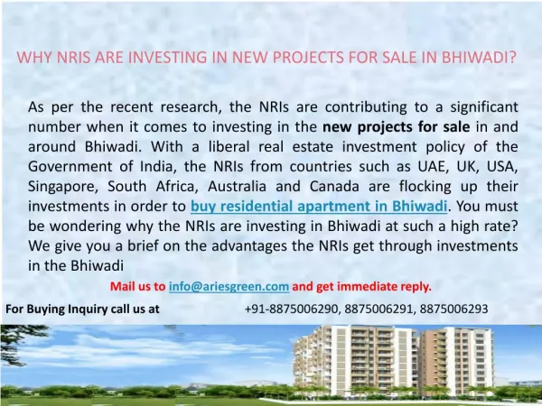 Why NRIs are investing in new projects for sale in Bhiwadi?