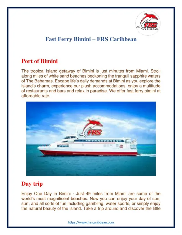 Fast Ferry Bimini - FRS Caribbean