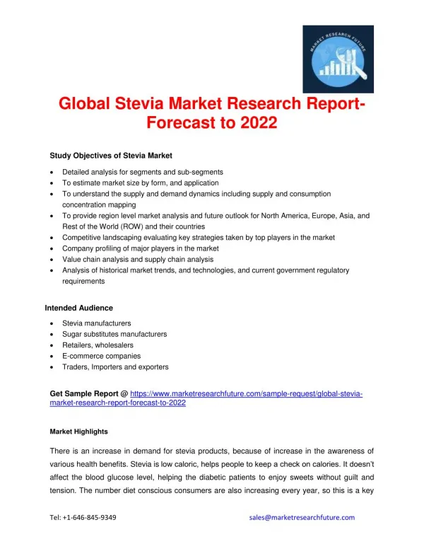 Global Stevia Market Research Report- Forecast to 2022