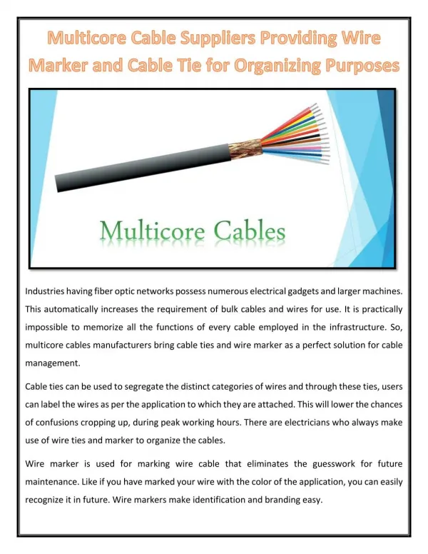Multicore Cable Suppliers Providing Wire Marker and Cable Tie for Organizing Purposes