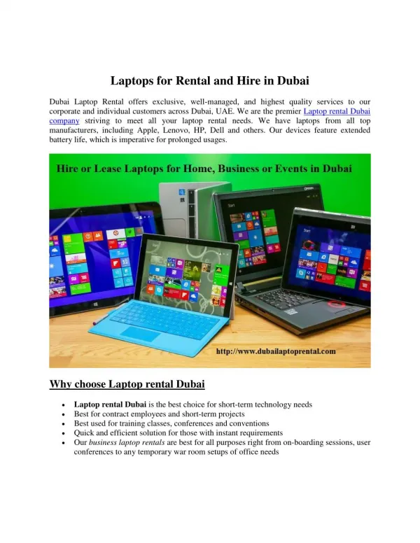 Laptops for Rental and Hire in Dubai
