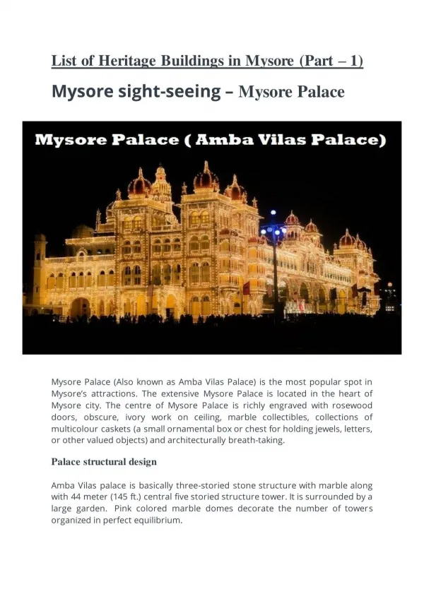 Mysore sight seeing – Mysore Palace