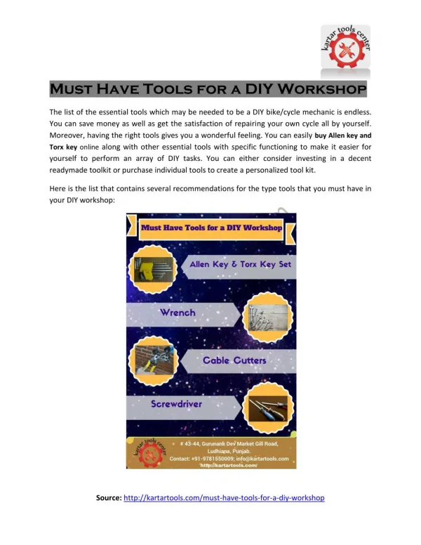 Must Have Tools for a DIY Workshop