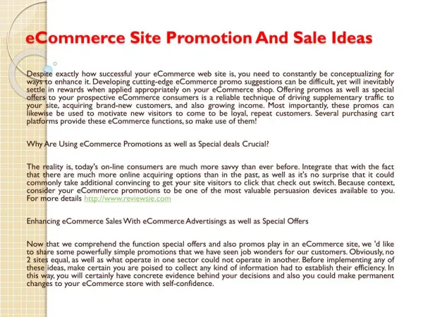 eCommerce Site Promotion And Sale Ideas