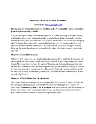 Some Care Advice for the Acne Prone Skin - slide 1