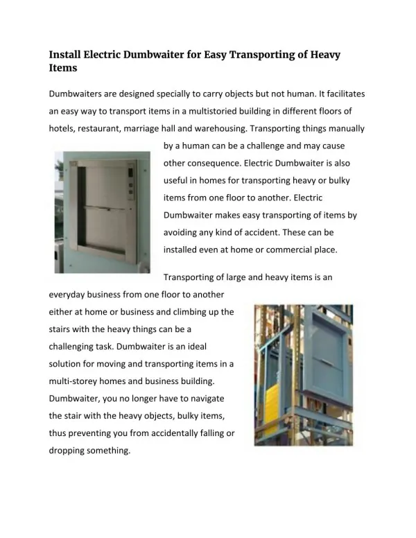 Install Electric Dumbwaiter for Easy Transporting of Heavy Items