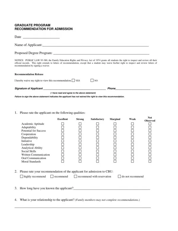 Graduate Recommendation and Application Form – CBU Online