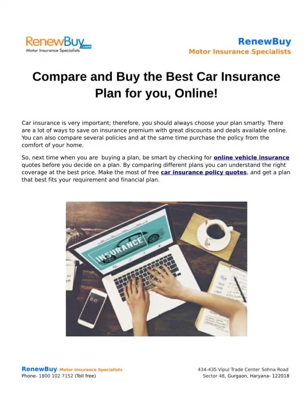 Compare and Buy the Best Car Insurance Plan for you, Online!