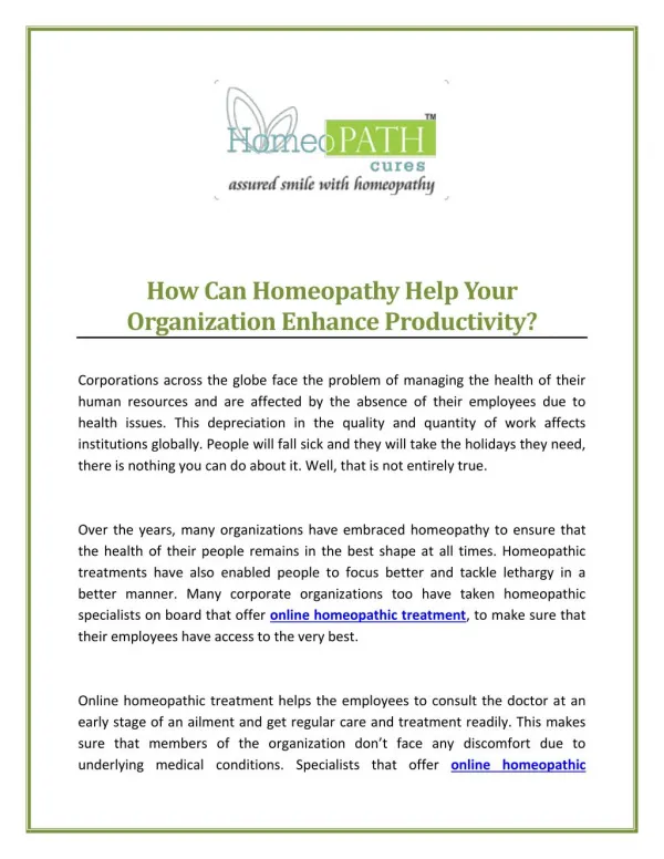 How Can Homeopathy Help Your Organization Enhance Productivity?