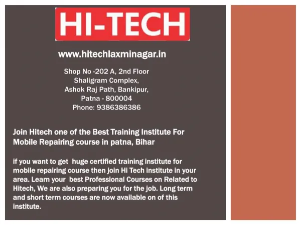 Join Hitech one of the Best Training Institute For Mobile Repairing course in patna, Bihar