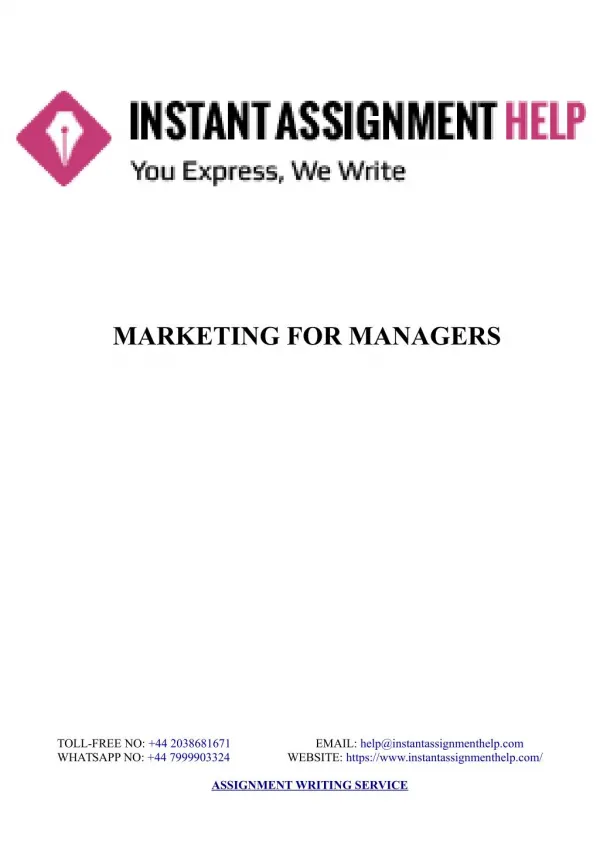 Sample Assignment on Marketing for Managers