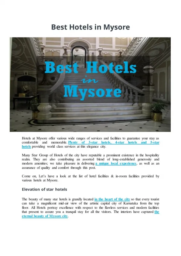 Best Hotels in Mysore