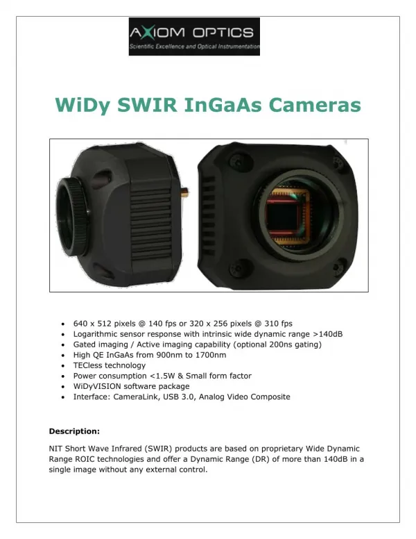 Get WiDy SWIR InGaAs Cameras