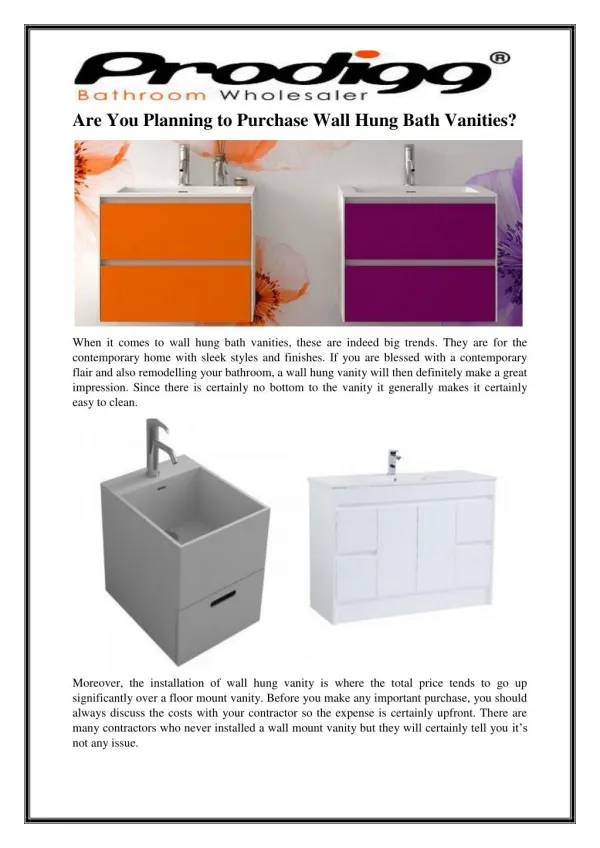 Are You Planning to Purchase Wall Hung Bath Vanities?