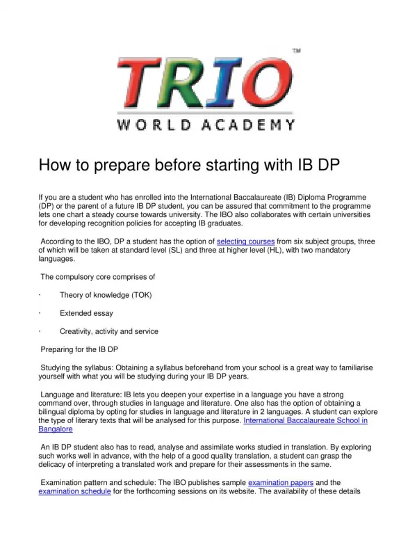 How to prepare before starting with IB DP