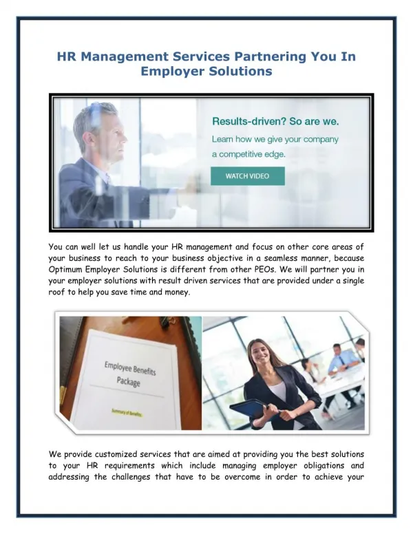 HR Management Services Partnering You In Employer Solutions