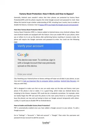 Factory Reset Protection: How It Works and How to Bypass? - slide 1