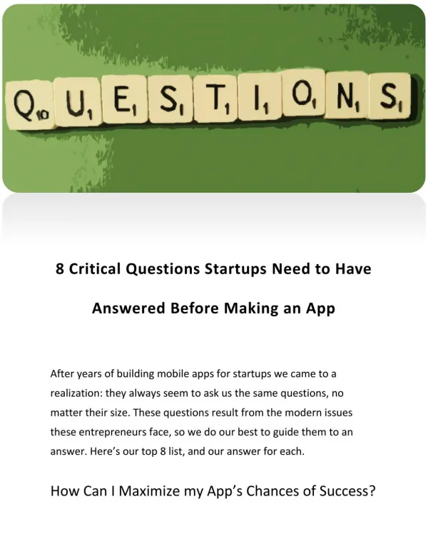 8 Critical Questions Startups Need to Have Answered Before Making an App