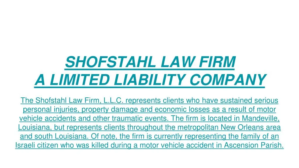 shofstahl law firm a limited liability company