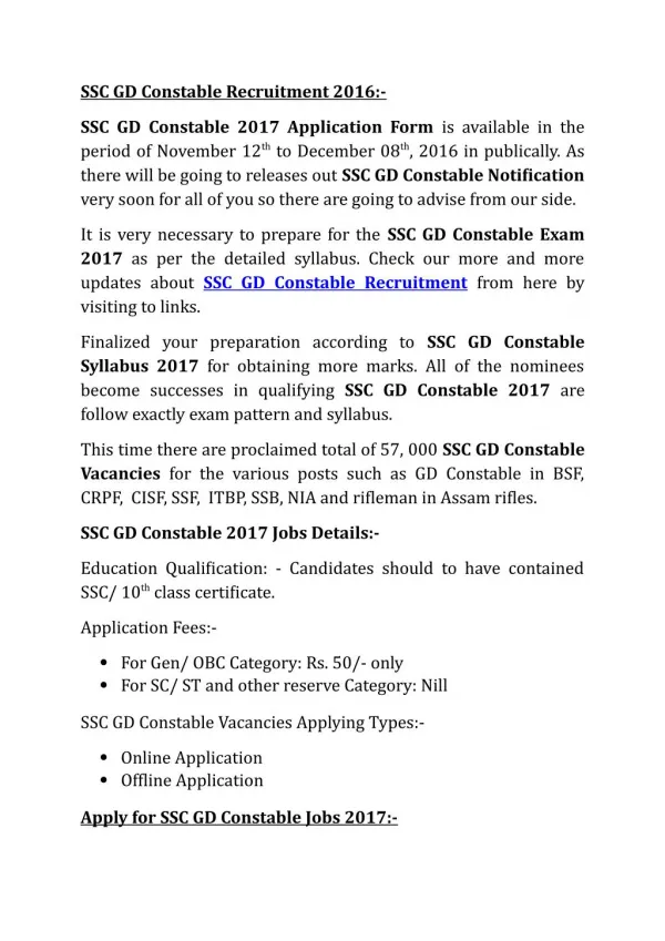 SSC GD Constable Recruitment Notification