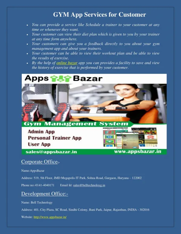 Gym App Services For Customer