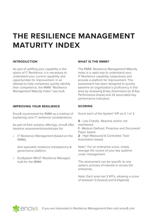 Get Best Resilience Management Maturity Index From Enov8
