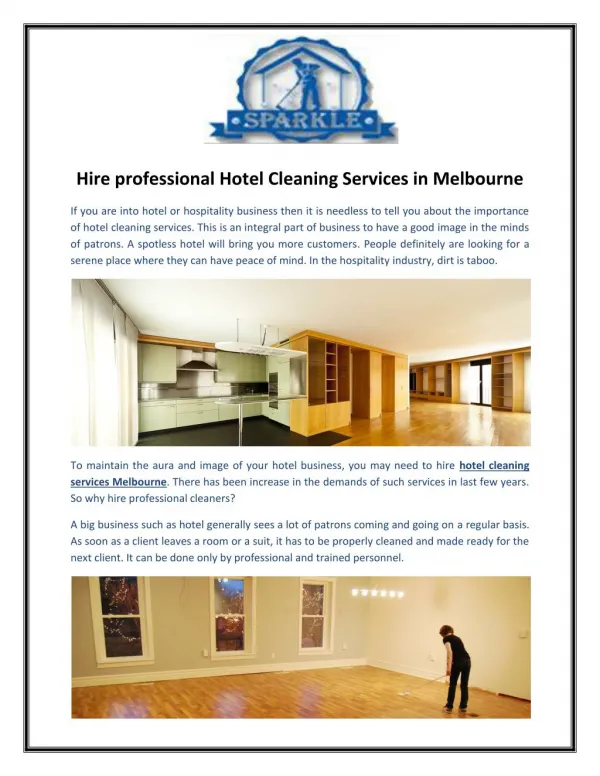 Hire professional Hotel Cleaning Services in Melbourne