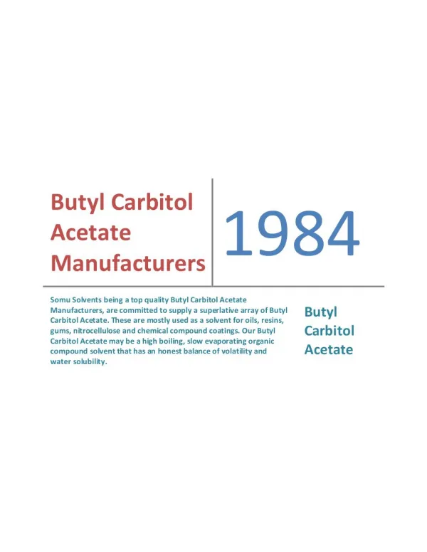 Butyl Carbitol Acetate Manufacturers