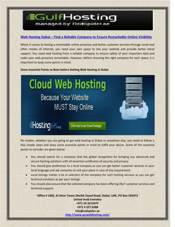 Web Hosting Dubai - Find a Reliable Company to Ensure Remarkable Online Visibility