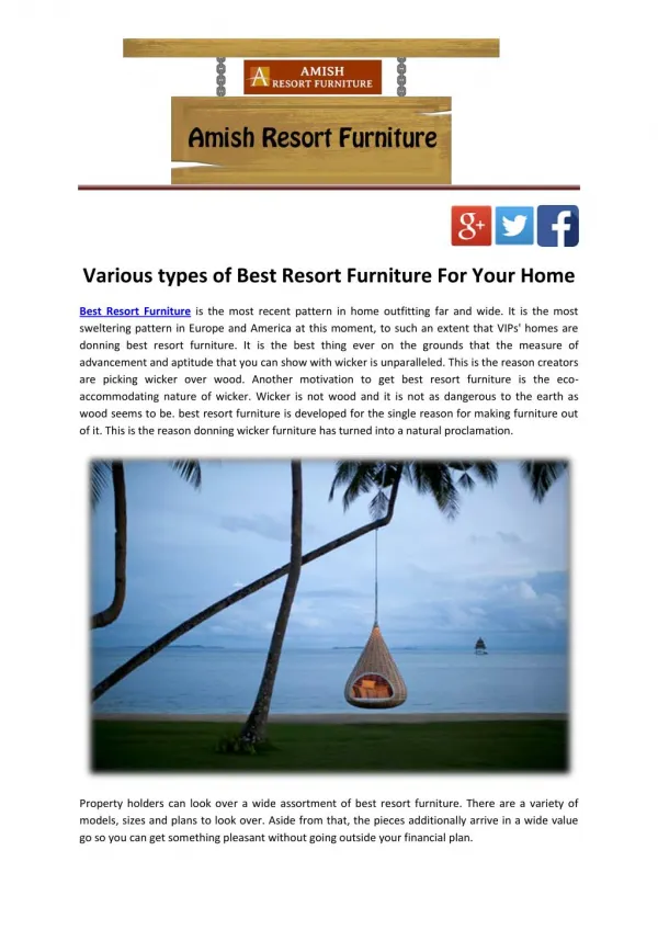 Various types of Best Resort Furniture For Your Home