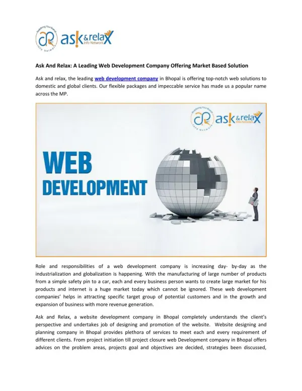 Ask And Relax: A Leading Web Development Company Offering Market Based Solution