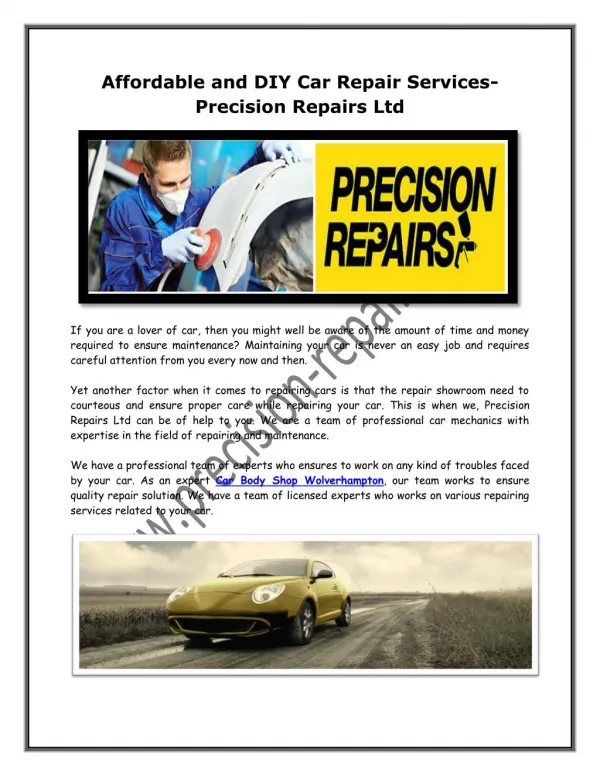 Affordable and DIY Car Repair Services- Precision Repairs Ltd