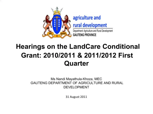 Hearings on the LandCare Conditional Grant: 2010