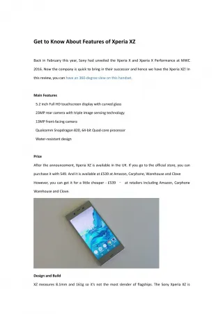 Get to Know About Features of Xperia XZ - slide 1