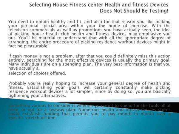 Selecting House Fitness center Health and fitness Devices