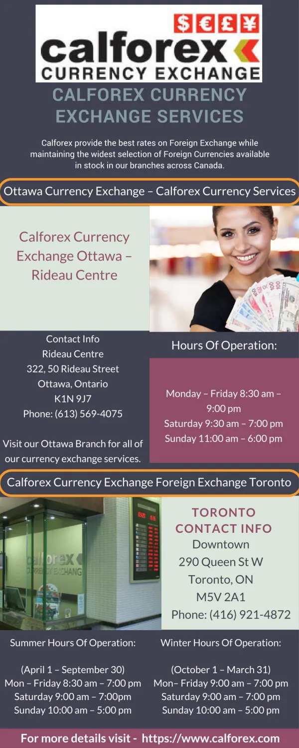 Calforex Currency Exchange Services - Ottawa and Toronto Locations