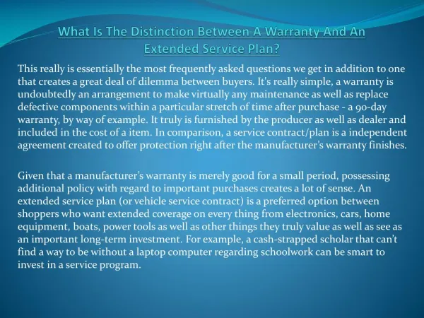 What Is The Distinction Between A Warranty And An Extended Service Plan?