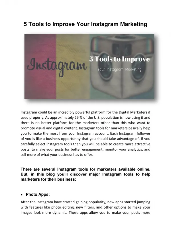 5 Tools to Improve Your Instagram Marketing