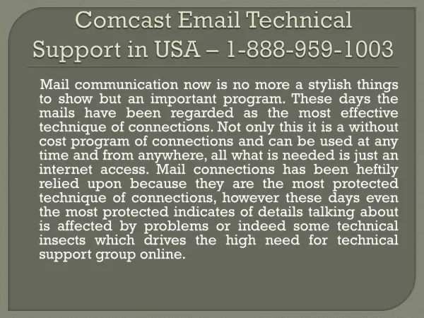 Comcast mail Technical Support Phone Number - 888-959-1003