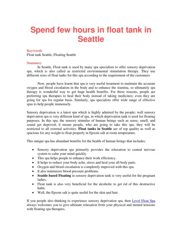 Spend few hours in float tank in Seattle