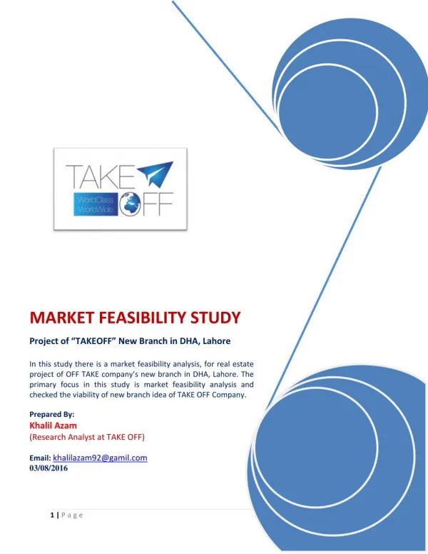 Market Feasibility Study (Project of New Branch of TAKE OFF Travel & Tours)
