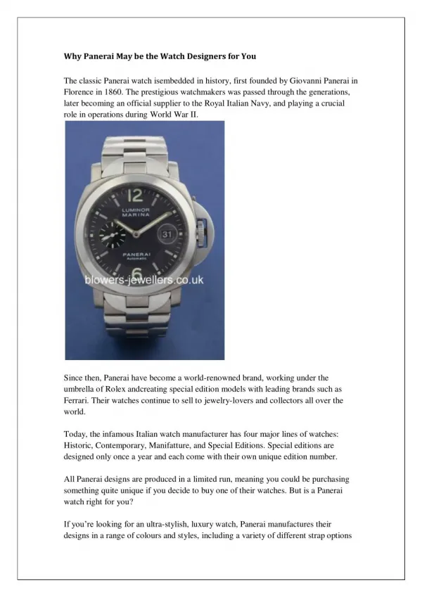Why Panerai May be the Watch Designers for You