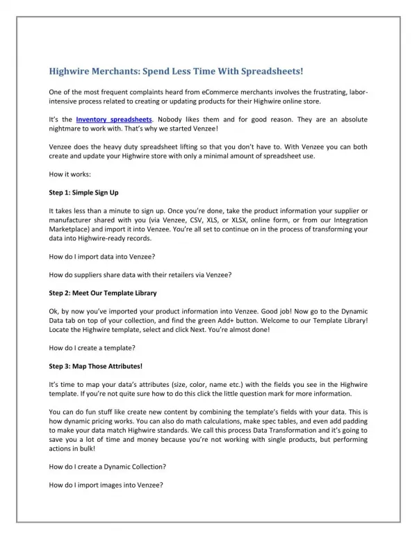 Highwire Merchants: Spend Less Time With Spreadsheets!