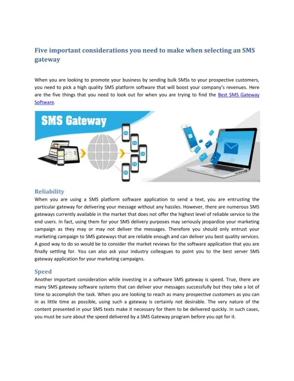 Five important considerations you need to make when selecting an SMS gateway