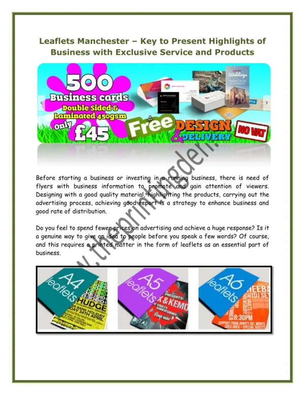 Leaflets Manchester – Key to Present Highlights of Business with Exclusive Service and Products