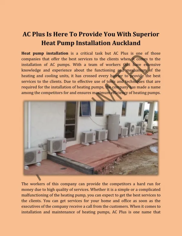 AC Plus Is Here To Provide You With Superior Heat Pump Installation Auckland