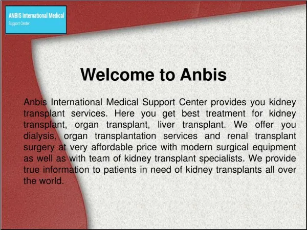 Kidney Transplant Specialists Hospital – Anbis