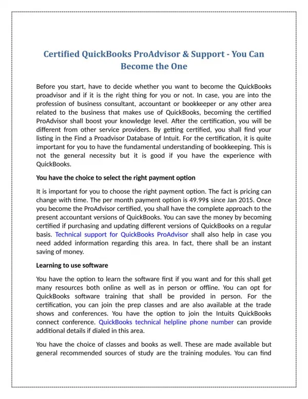 Certified QuickBooks ProAdvisor & Support - You Can Become the One