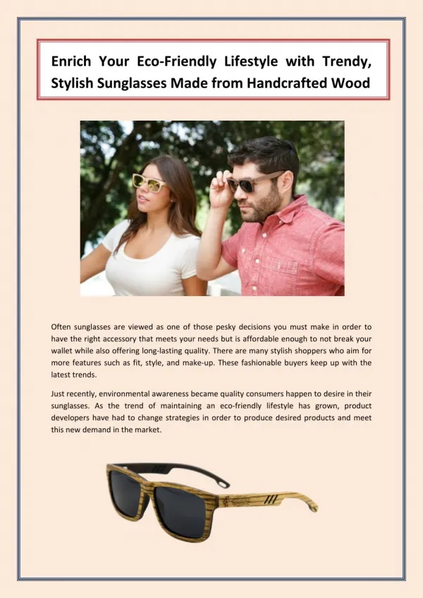 Enrich Your Fusion Frames Glasses with Trendy, Stylish Sunglasses Made from Handcrafted Wood