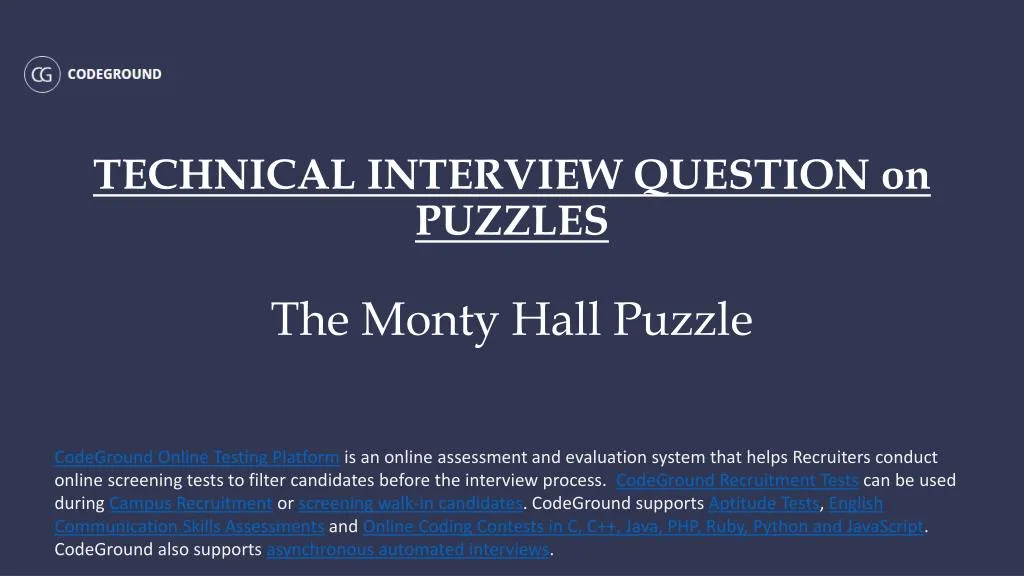 technical interview question on puzzles the monty hall puzzle